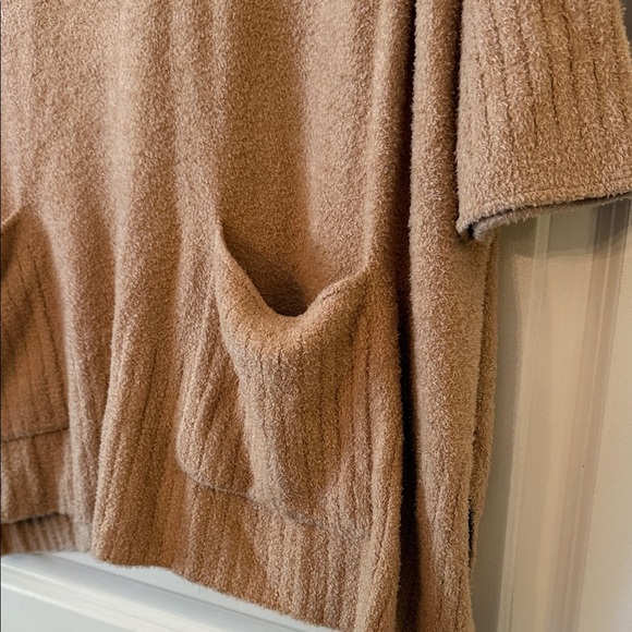 Barefoot Dreams Cozy Chic Lite Half Zip Poncho in Camel Tan - Picture 5 of 6